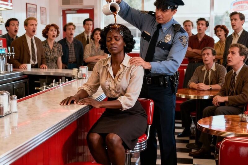 A racist cop spills coffee on a quiet, middle-aged black woman… only to end up on his knees when he discovers who she is…