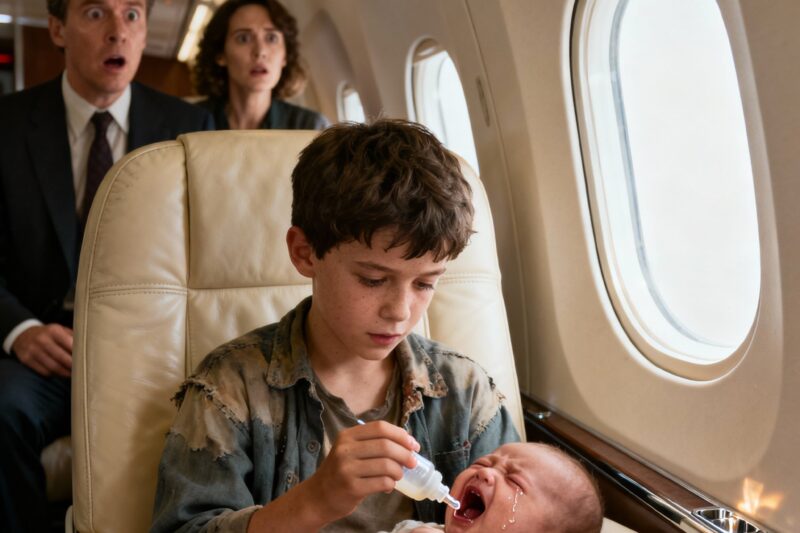 A billionaire’s baby screamed nonstop on the plane — flight attendants failed, passengers grew restless… until a poor Black boy stood up and did something that left everyone in stunned silence.