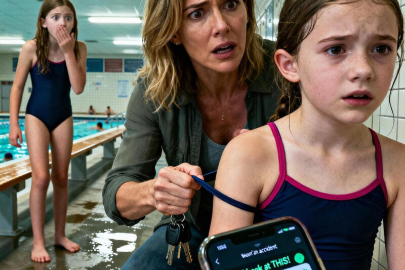 My sister asked me to babysit my niece for the weekend, so I took her to the pool with my daughter. In the changing room, my daughter gasped, “Mom! Look at THIS!” I lifted the strap of my niece’s swimsuit and froze: there was fresh surgical tape and a small cut with stitches, as if someone had done something… recently.