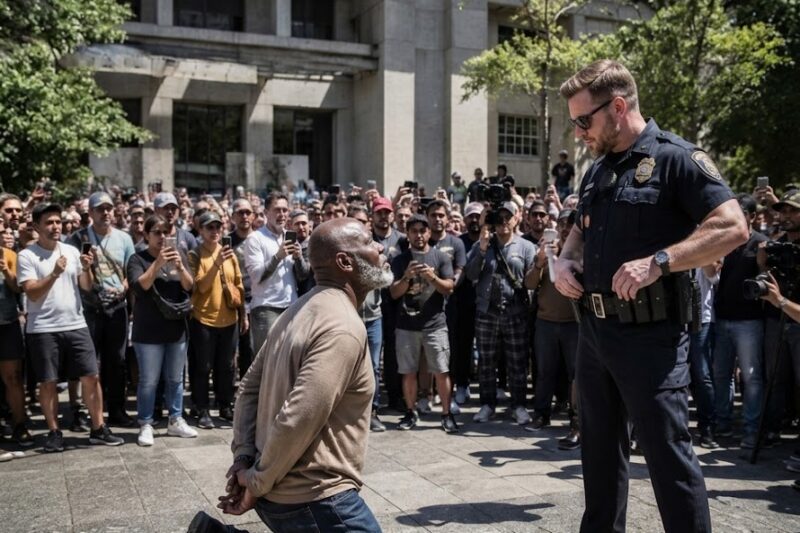 Cop Forces Veteran to Kneel—Freezes When 100 People Start Saluting