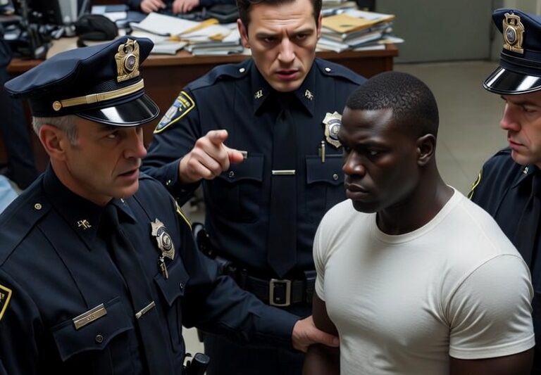 A police captain insults him and arrests him; a few minutes later, the FBI storms the station.