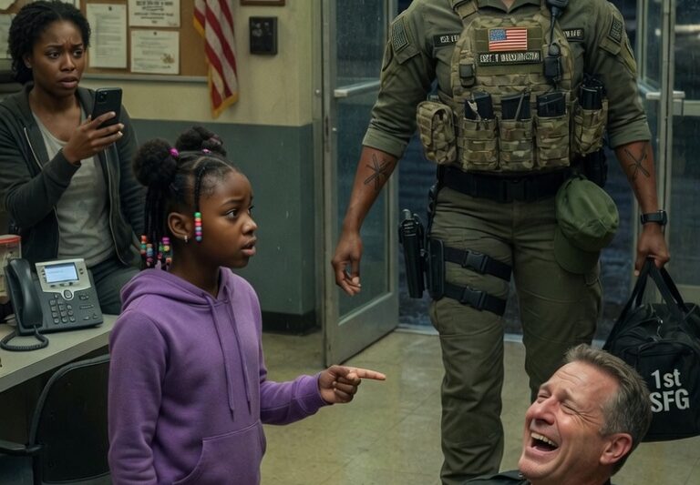 A police officer mocks a little black girl; he falls apart when her mother arrives in a Special Forces uniform.