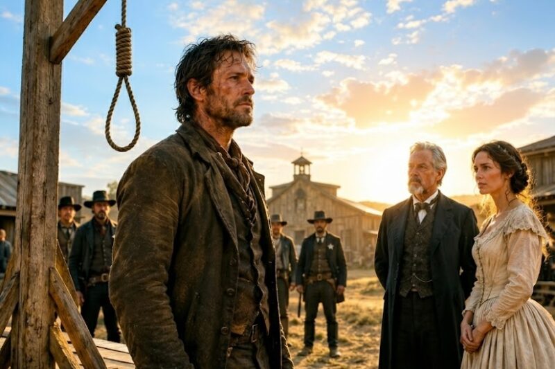 A man with a noose waiting for him at sunrise was forced to marry the town’s “old maid” to save her father’s land deal—Then her father slid the deed across the table and said “Sign it over,” and the mountain trapper snapped the pen in half
