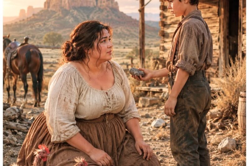 She Was Sent Away With Three Skeletal Hens and a Ruined Cabin — Then a Widower’s Silent Son Handed Her a Stone and Everything Changed