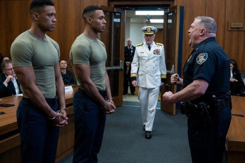 Corrupt Cop Arrests Two Black Navy SEALs, Panics When Their Admiral Enters The Courtroom