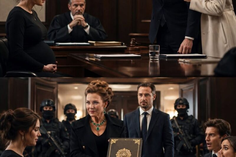 My husband pointed to my eight-month pregnant belly and told the judge, “She has no income and no family support. I request custody of our only child.” His mistress leaned on his shoulder, having begun to play the role of stepmother. The courtroom fell into a deathly silence as four armed private security officers burst through the doors.