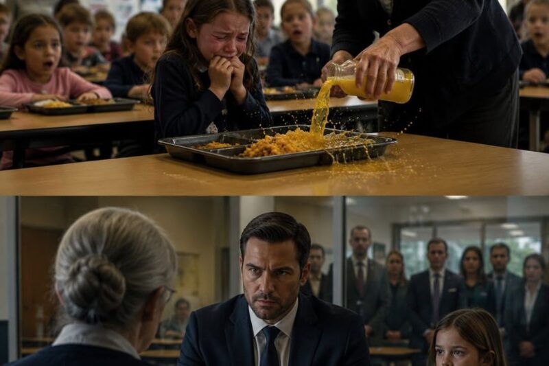 A billionaire father came to surprise his daughter during school lunch…and he caught her teacher emptying a bottle of juice onto her tray while she cried. What he did next shook the entire establishment.