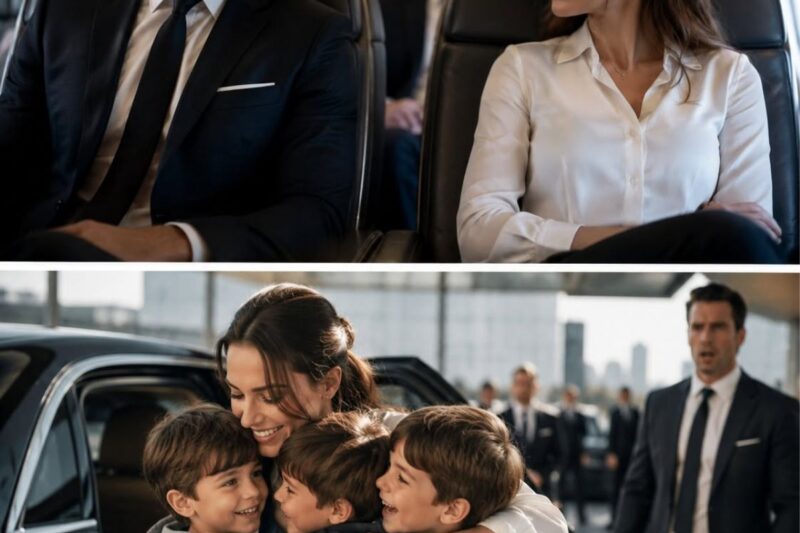 My ex-billionaire sat next to me on a flight just to humiliate me… then three little boys jumped out of a Bentley calling me “Mommy.”