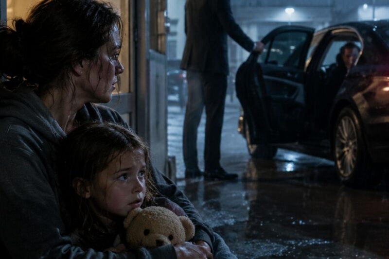 My 6-year-old and me were at a SHELTER when a black sedan arrived…