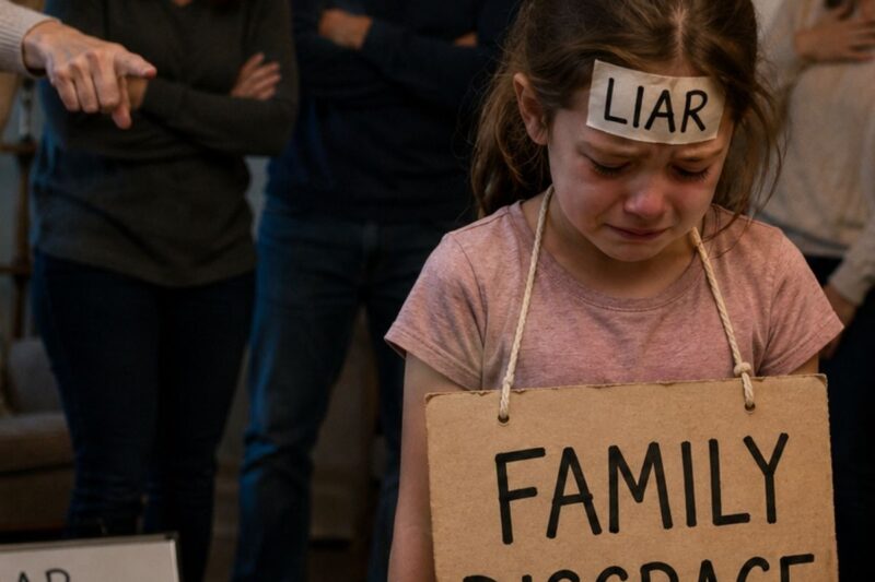 My family branded my 7-year-old daughter a “LIAR,” made her wear a sign that said “FAMILY DISGRACE”.